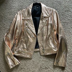 Aqua Metallic Rose Gold 100% Authentic Leather Jacket